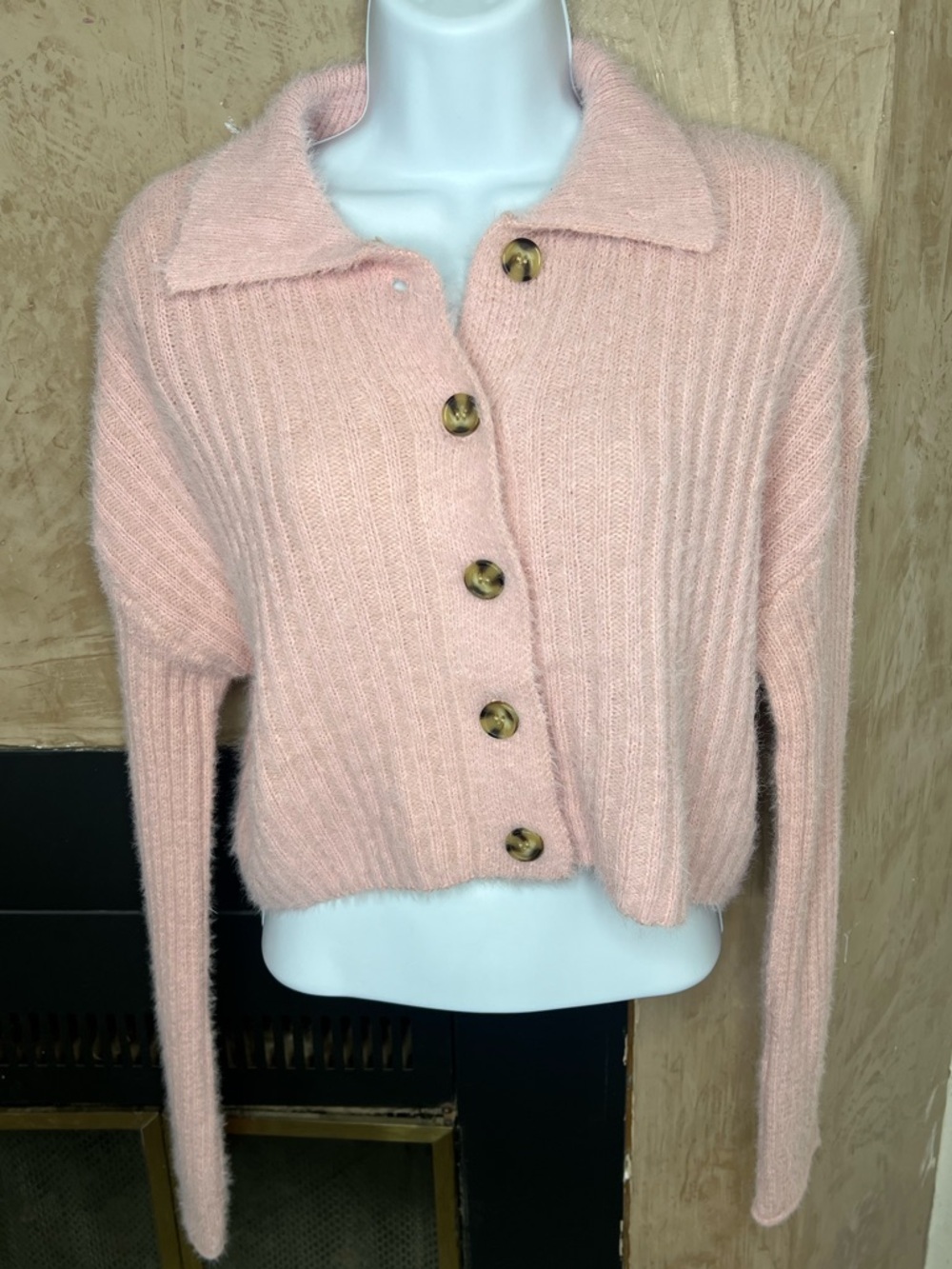 NWT No Comment Soft Pink Button-Front Women's Sweater Size Small